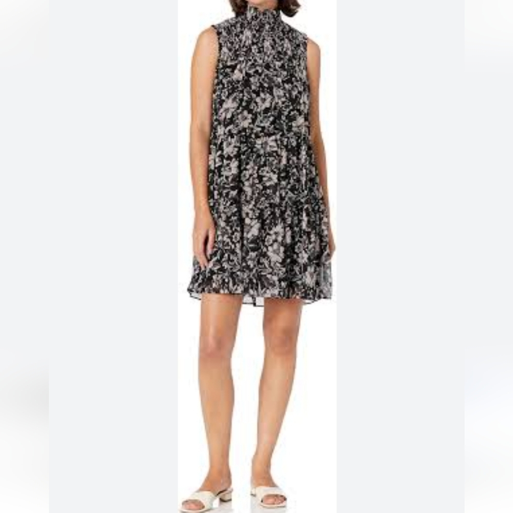 Just...Taylor Black & Taupe Floral Mock Neck Swing Dress Size 12